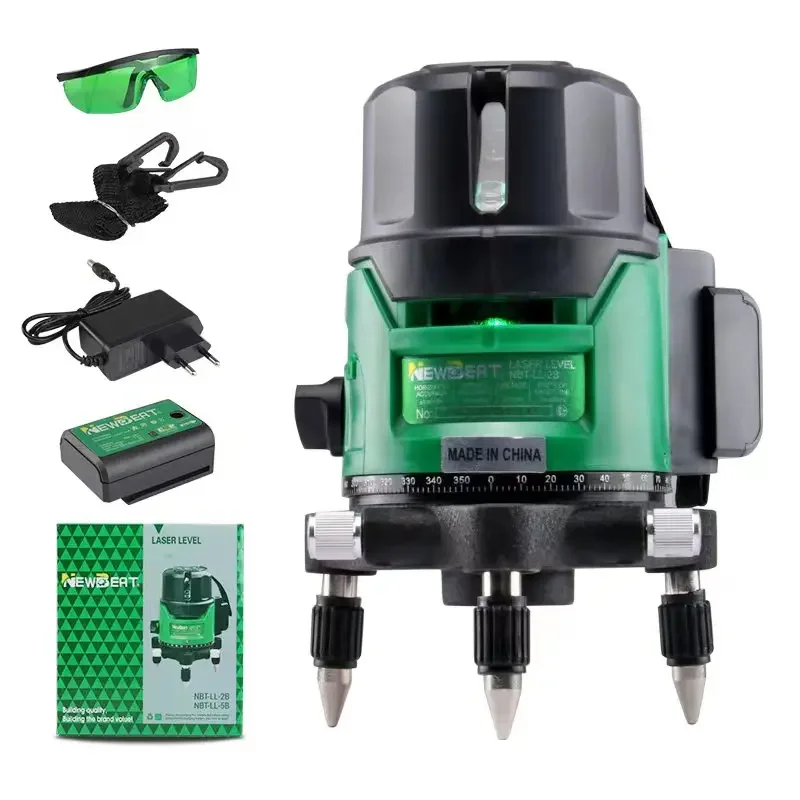 NewBeat Cross 5 Lines Laser Level Horizontal and Vertical Green Beam Battery Rotary Laser Levels Outdoors