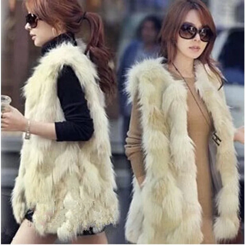 

Women's Clothing Fox Fur Contrast Colours Mid-length Waistcoat Faux Fur Vest Outerwear Coat in Stock Jackets for Women