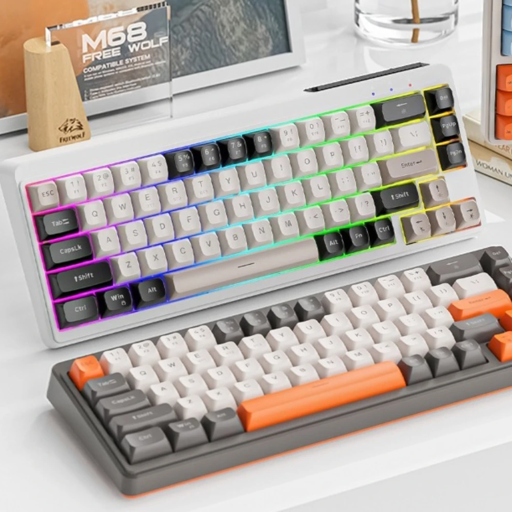 KEYBOARDM68 Wireless Bluetooth Tri-Mode Mechanical Feel Keyboard RGB Backlit Silent PBT Ball Keycaps for Gaming Office PC Laptop