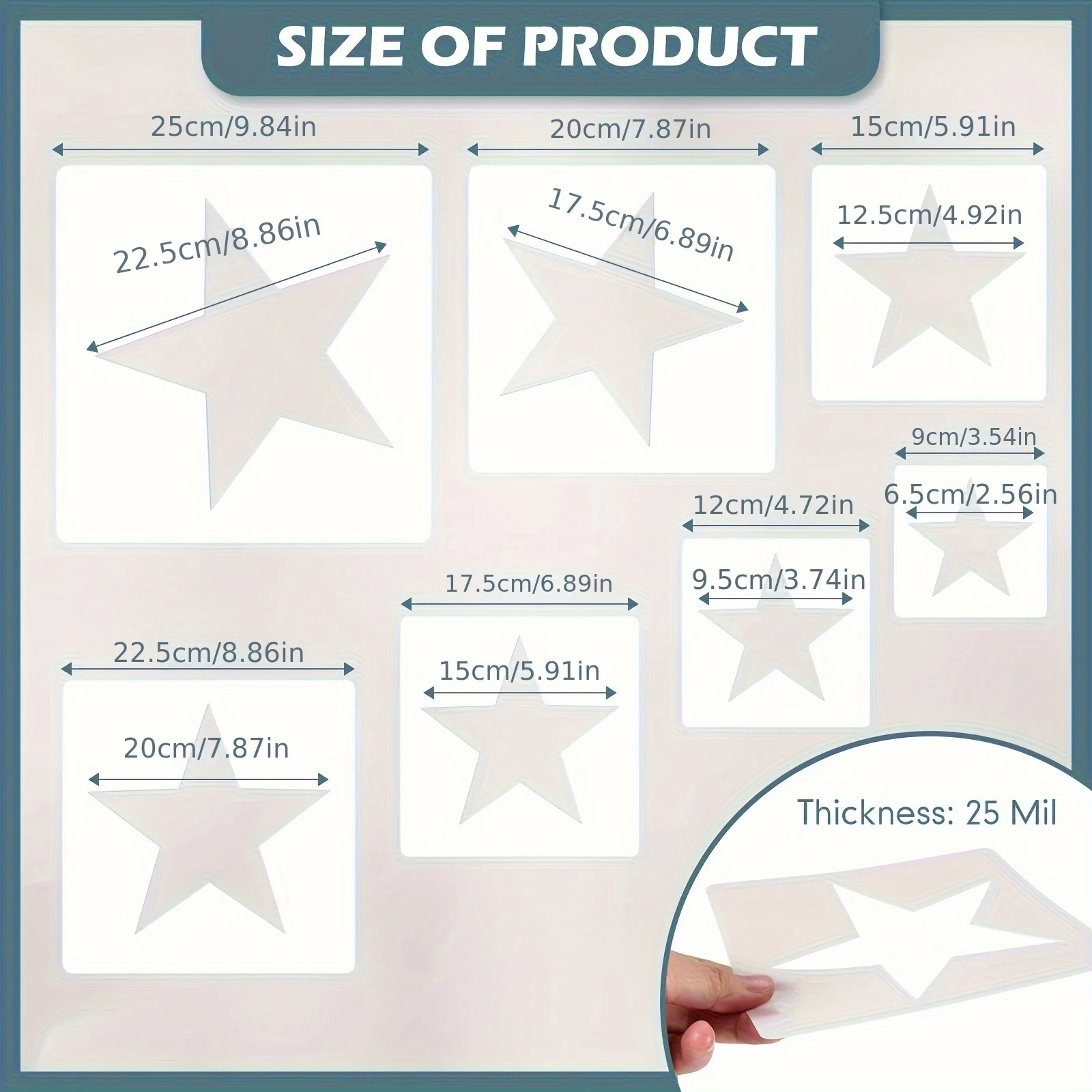 7PCS Star Stencil Template Set Multiple Size Five Point Star Drawing Stencils for DIY Art Painting Journal Craft