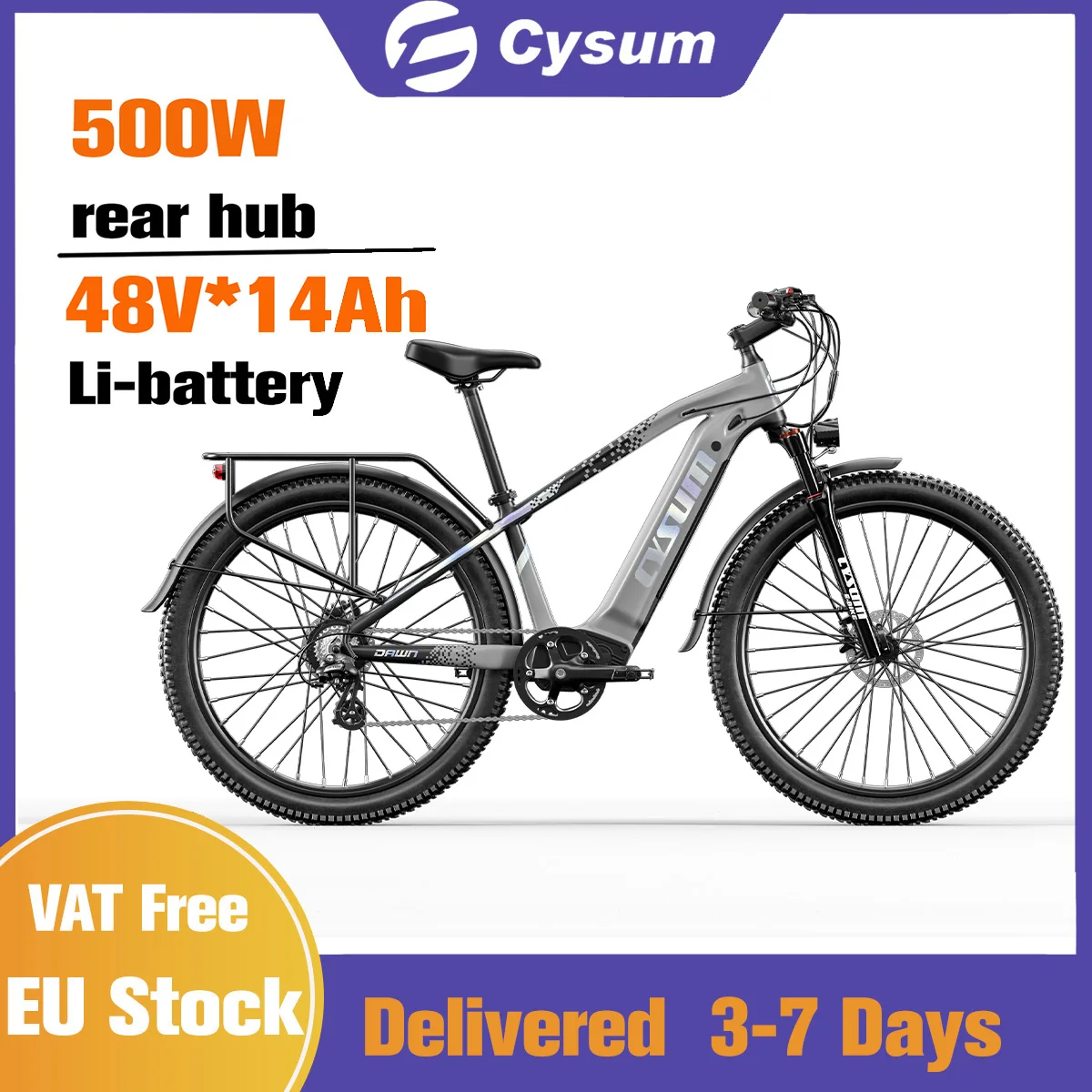 CYSUM Speedy Vélo électrique adulte de 27,5 pouces, vélo électrique de montagne, vélo électrique tout-terrain, batterie 48 V 14 Ah, portée d'assistance à la pédale 90-120 km