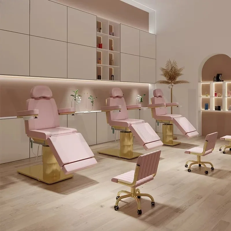 #Pink Luxury Gold Base Stainless Steel 4 Motor Electric Massage Bed Can Be Customized Color Face Bed for Beauty Salon