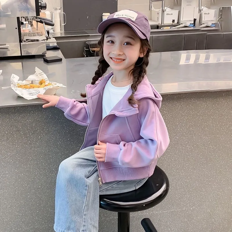 

Girls' 2025 New Spring/Autumn Winter Fleece-Lined Hooded Cardigan - Stylish TikTok Viral Casual Tween Top