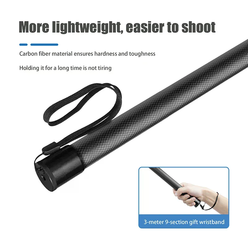 Carbon Fiber Invisible Extended Edition Selfie Stick Adjustable Extension Pole For Insta360 Panoramic Camera Action Camera