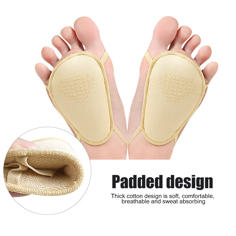 Tcare 1Pair Thicken Women S No Show Socks Half Socks Toe Cover Invisible Non-Skid Sole Forefoot Pads Liner Pads