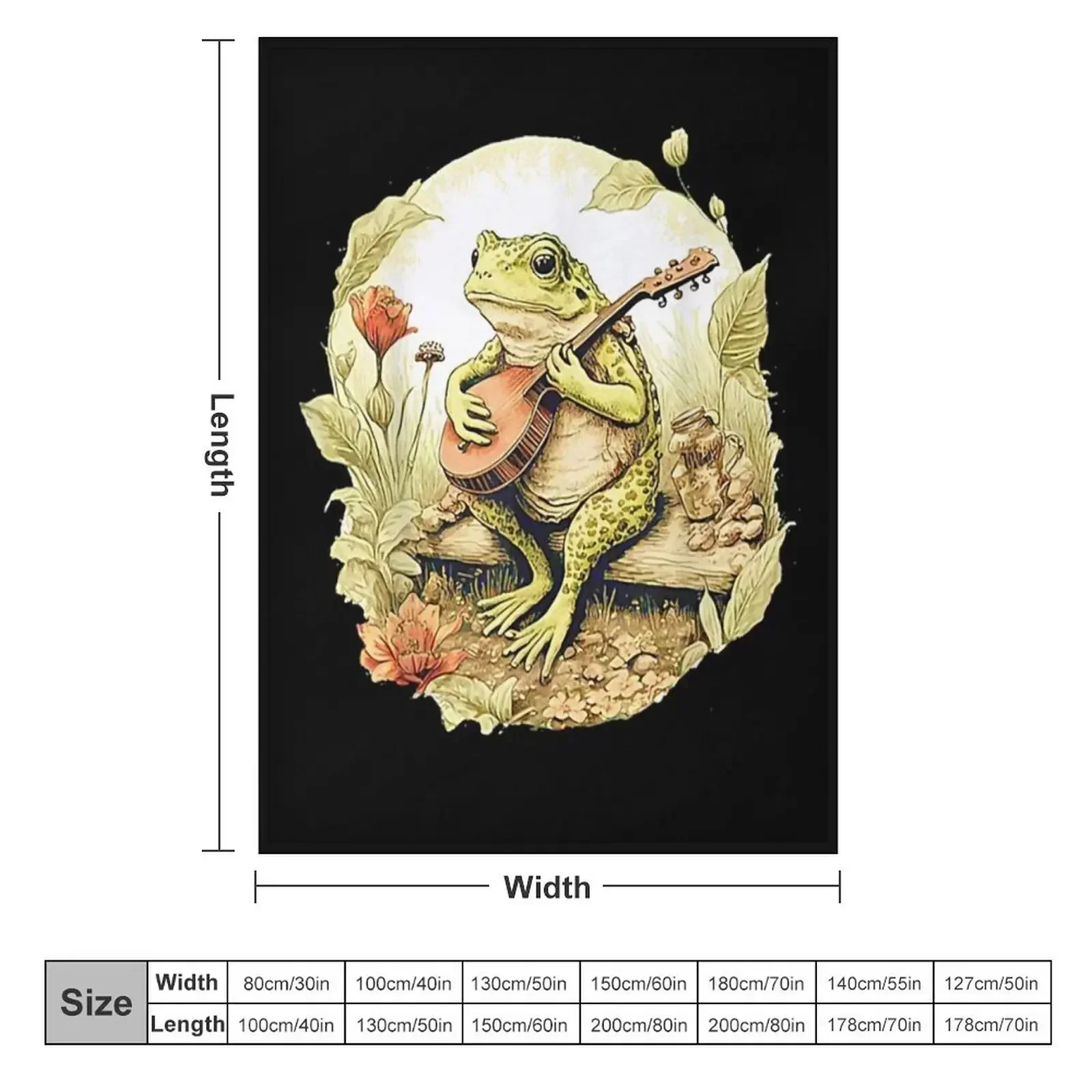 Frog Playing Banjo On Log, Funny Cottagecore Aesthetic Frog With Musical instrument Throw Blanket heavy to sleep anime Blankets
