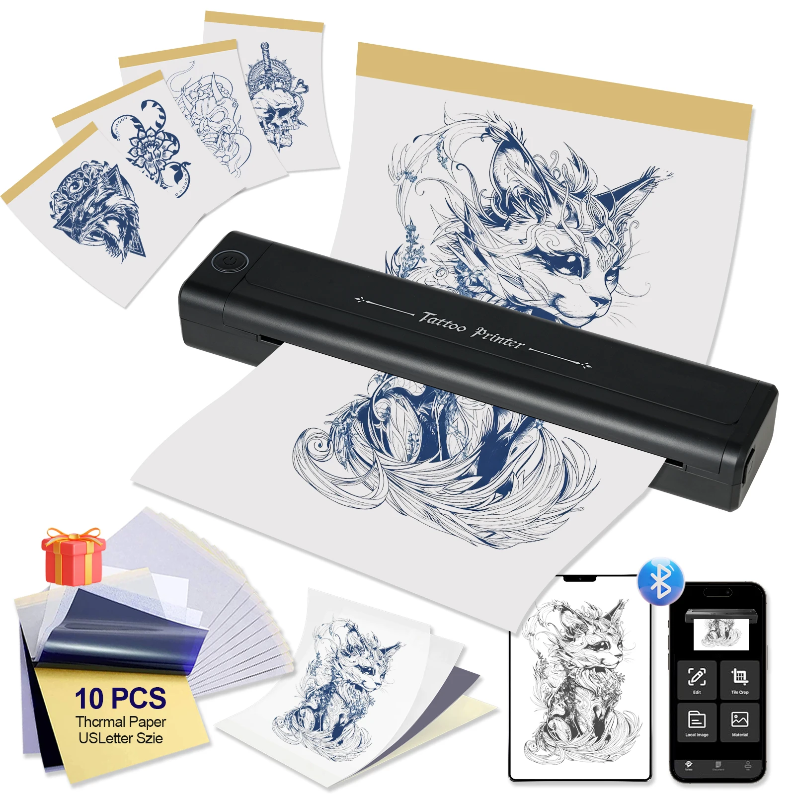 طابعة نقل الوشم طابعة استنسل الوشم اللاسلكية آلة نقل الاستنسل الحراري PDF طباعة الصور ناسخة