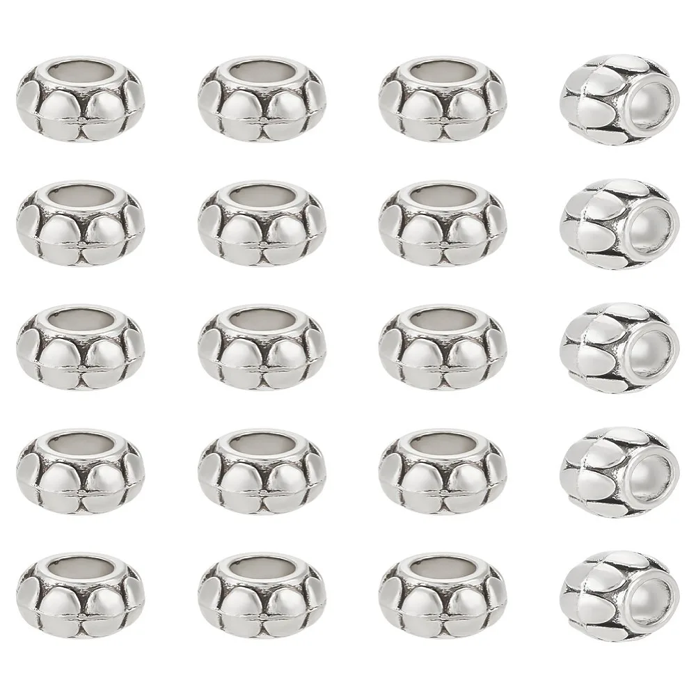 

20Pcs Style Alloy European Beads Large Hole Beads Rondelle Silver 10x7mm Hole: 5mm
