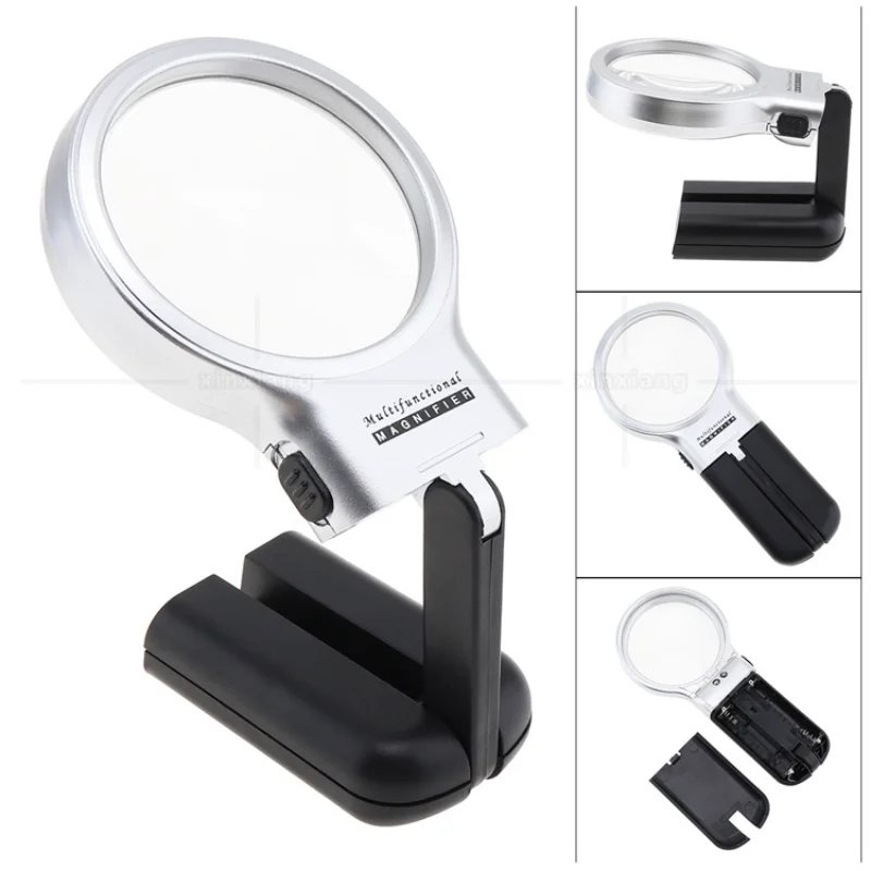

2pcs 3X Folding Lamp Loupe Magnifier Reading Portable Handheld Illuminated Magnifying Glass with 2 LED Lights for Newspaper