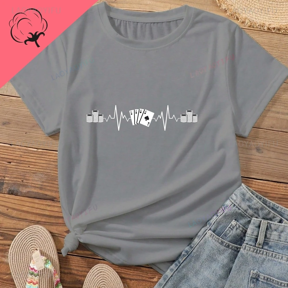 تي شيرت Heartbeat Poker، Lucky Poker المطبوع - نمط قميص عصري بأكمام قصيرة للجنسين - تي شيرت قطني كبير الحجم #6