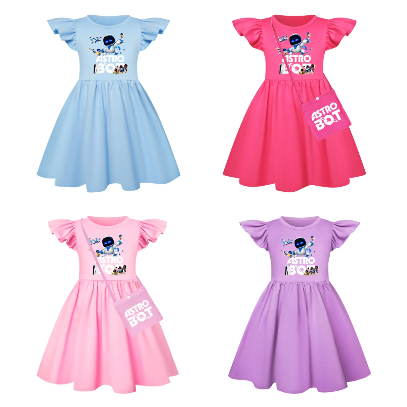 

Cartoon ASTRO BOT Clothes Baby Girls ASTROBOT PS5 Dress Kids Short Sleeve Casual Dresses&Bag Children Wedding Princess Vestidos