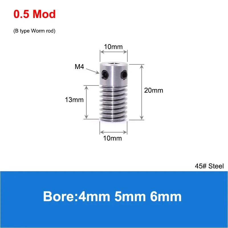 1 Stuks Wormwiel Worm Staaf 0.5M 20T-60T 45 #   Staal 0,5 modulus 20 tanden - 60 tanden Wormwiel Boring 4 mm 5 mm 6 mm