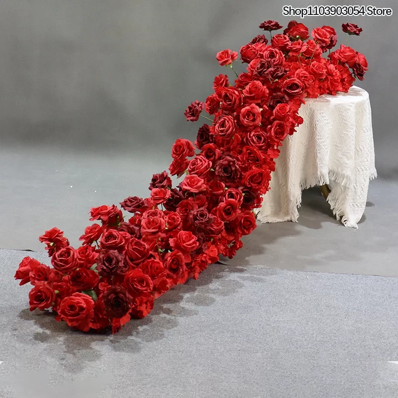 Blaue, dunkelgraue, rosafarbene künstliche Blumenreihe, Hochzeits-Treppengeländer-Blumenarrangement, lange Hängeblumen, Hotel-Balkon-Event-Party-Dekoration – Detail 8