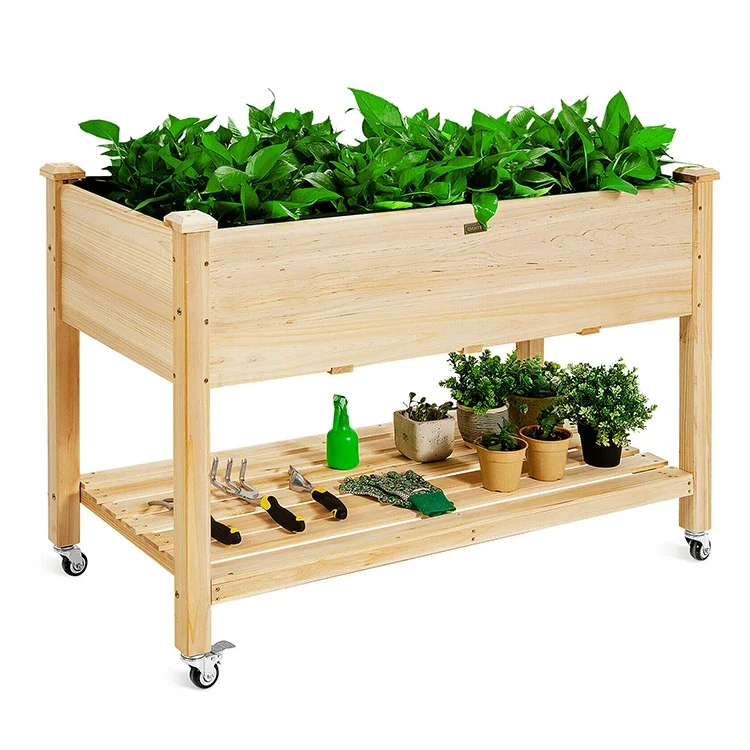 Outdoor Planter Elevated Planter Raised Standing Garden Bed Portable Above Ground Planter Box With Wheels Outdoor Furniture