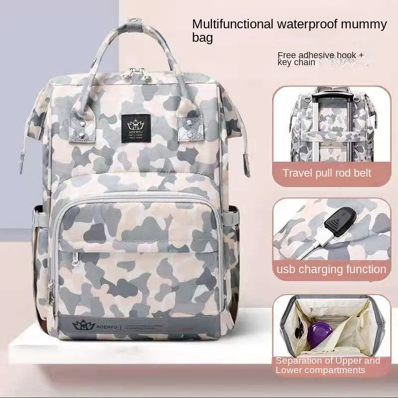 

Mommy bag backpack handbag large-capacity multifunctional treasure mother camouflage waterproof mother bag usb mother bag