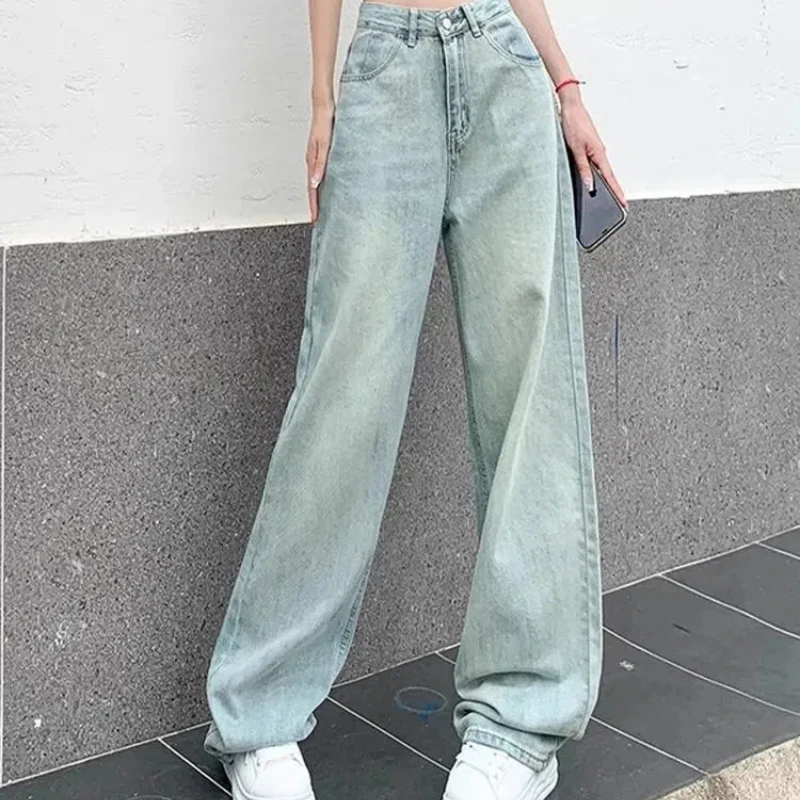 Retro Narrow Version Wide-leg Jeans for Women in 2025 Summer New High-waist Slim and Versatile Draped Straight-leg Floor Pants