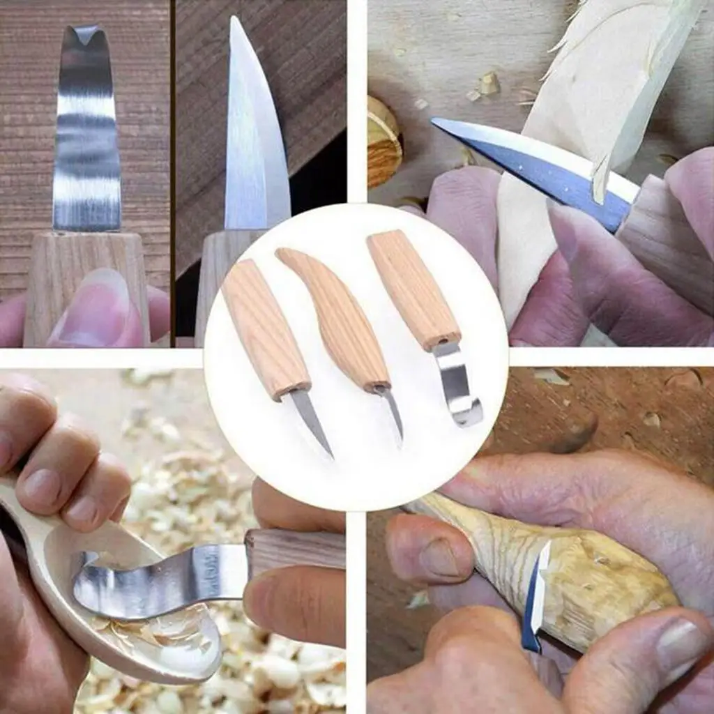 4pcs/set Wood Carving Tools Knife Hook Chisel Woodcarving Cutter Tool Hooked Knife Bonus Sharpener Art Craft Tool Kit