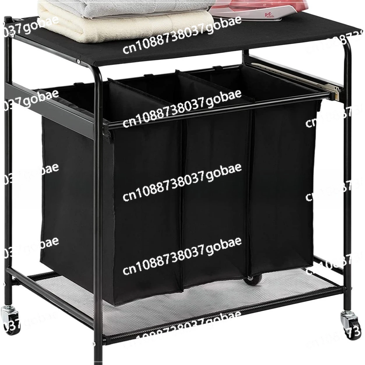 سيارة تخزين حقيبة قماش ثلاثية الشبكات قابلة للسحب، مناسبة لتخزين الملابس القذرة #3