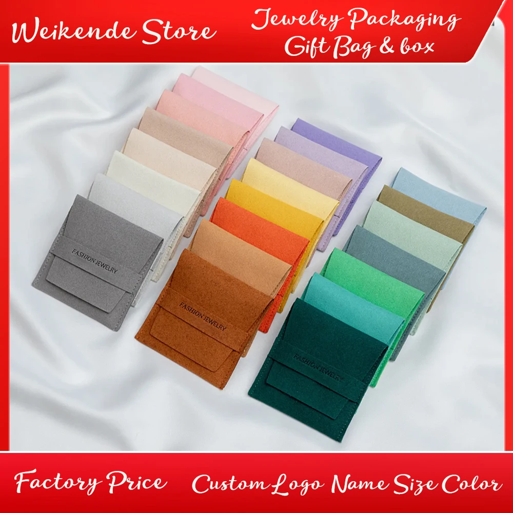 

New Green Jewelry Storage Pouch Bag Luxury Custom Logo Microfiber Earrings Rings Necklace Package Bags Wedding Favors Gift Sack