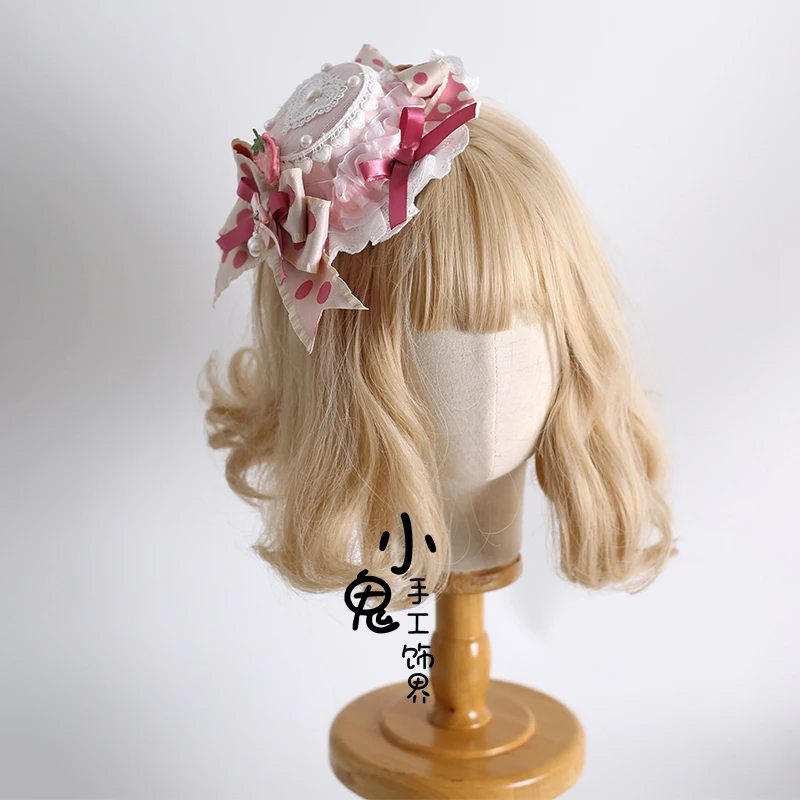 

Original Girl Fashion Hair Accessories Lolita Sweet Headband Cake Top Hat Pink White Bow Rabbit Flat Hat Headband