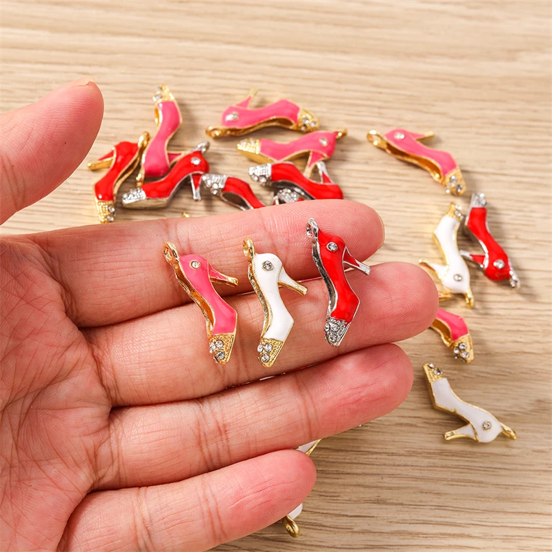 10 Stück 11x23mm Niedliche Emaille High Heels Anhänger für die Herstellung von Ohrhängern, Halsketten, Armbändern, DIY-Bastelarbeiten, Schmuckzubehör – Detail 3