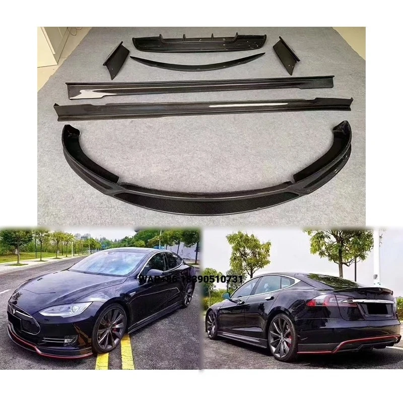 

2014 Car Modification Upgrade Narrow-body Wet Carbon Fiber Body Kit Front Rear Lip Rear Spoiler Side Skirt for Model S