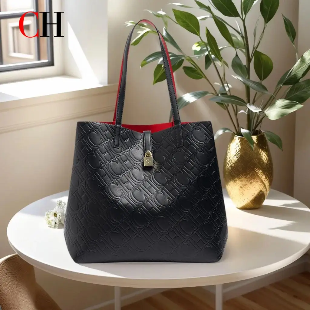 

CH Vintage Pure Color Ladies Bucket Bag Classic Luxury Letters Printing Handbag Simple Commuter Large Capacity Ladies Bag