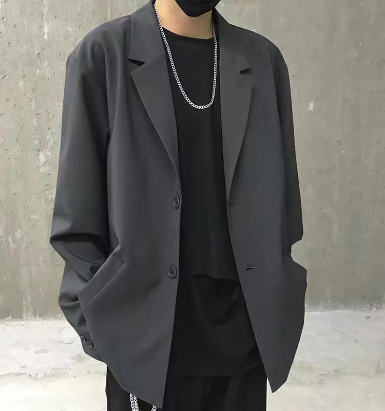 

Casual Loose Men's Suit Jaet Spring Autumn Trendy Brand Pure Color Faionable Korean Sle Long Sve orm Top