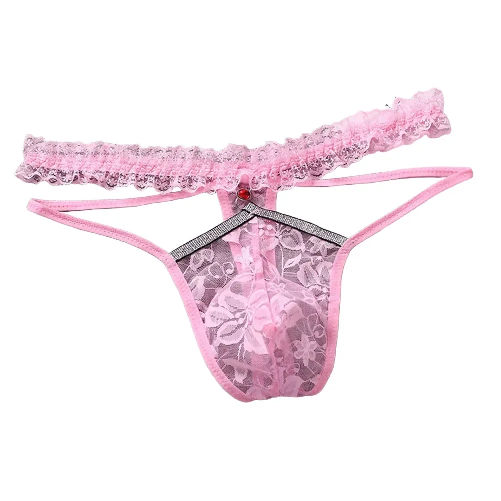 

Men Sexy Ultra-Thin Sexy Lingerie Sheer Mesh Lace Thong T Back Mesh Underpants Men Low Rise Men's Panties Brazilian Underwear