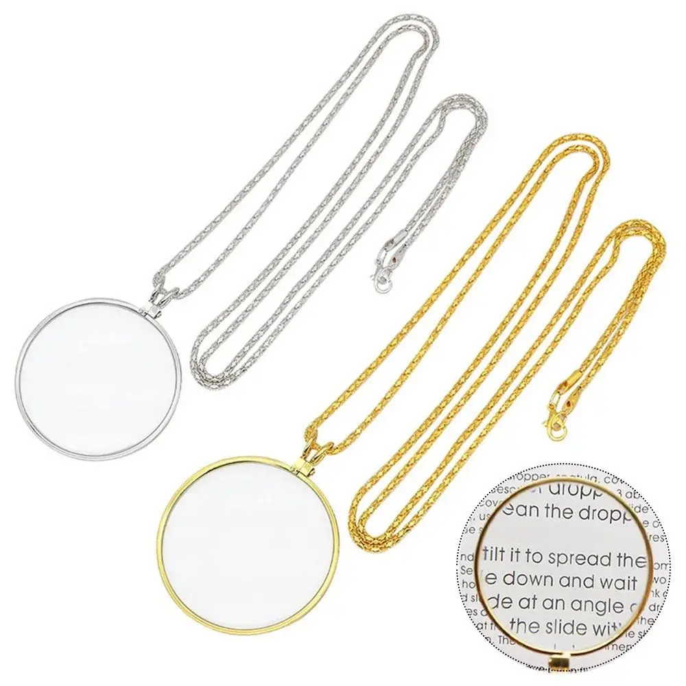 Handig Leesketting Vergrootglas Duurzaam Mini 5x Vergrootglas High Definition Goud/Zilver Sleutelbeen Ketting Studeren