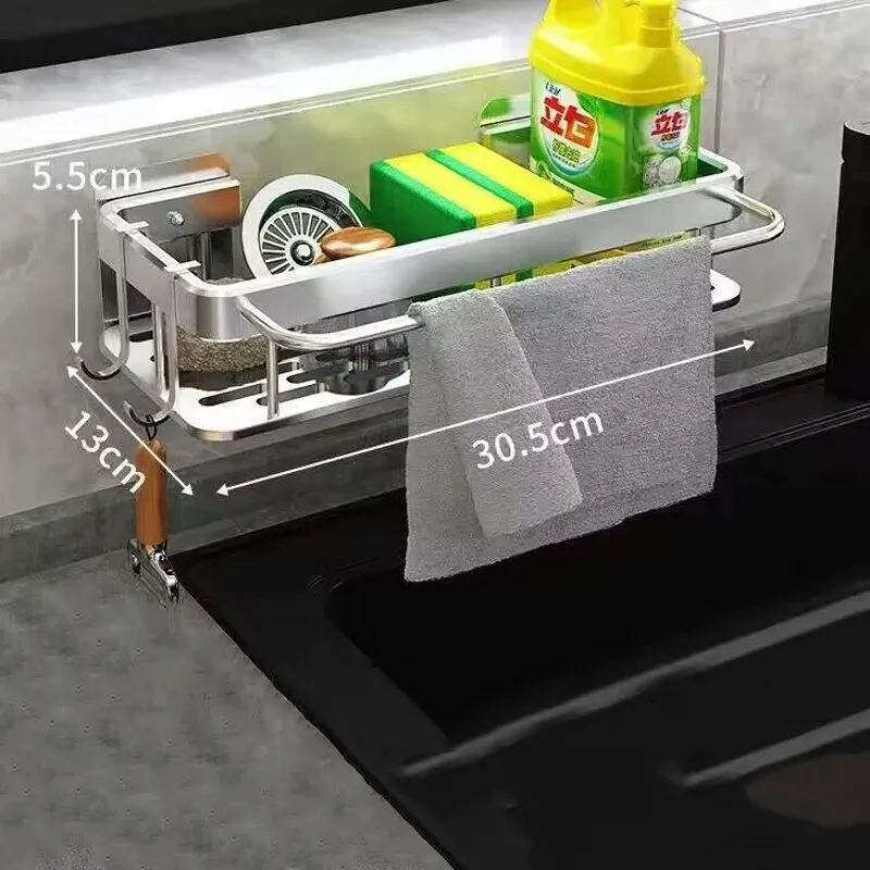 1szt Aluminiowy stojak na odpływ do zlewu Półka Kosz Organizer Akcesoria kuchenne Gąbka do przechowywania Uchwyt na kran Ociekacz do mydła
