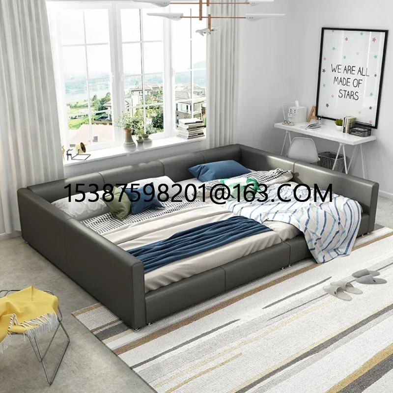 

Two-child family bed, parent-child bed tatami leather double three-child super master bedroom