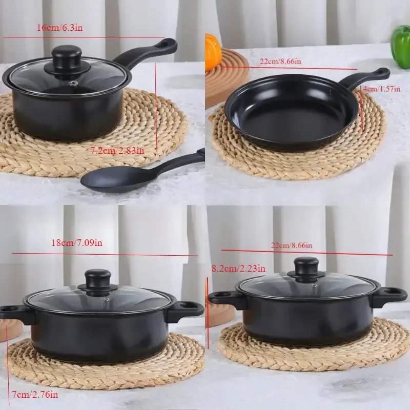 13PCS Heavy-Duty Cast Iron Cookware Set with Glass Lids And Utensils Multi-Stove Compatible Stylish Kitchenware