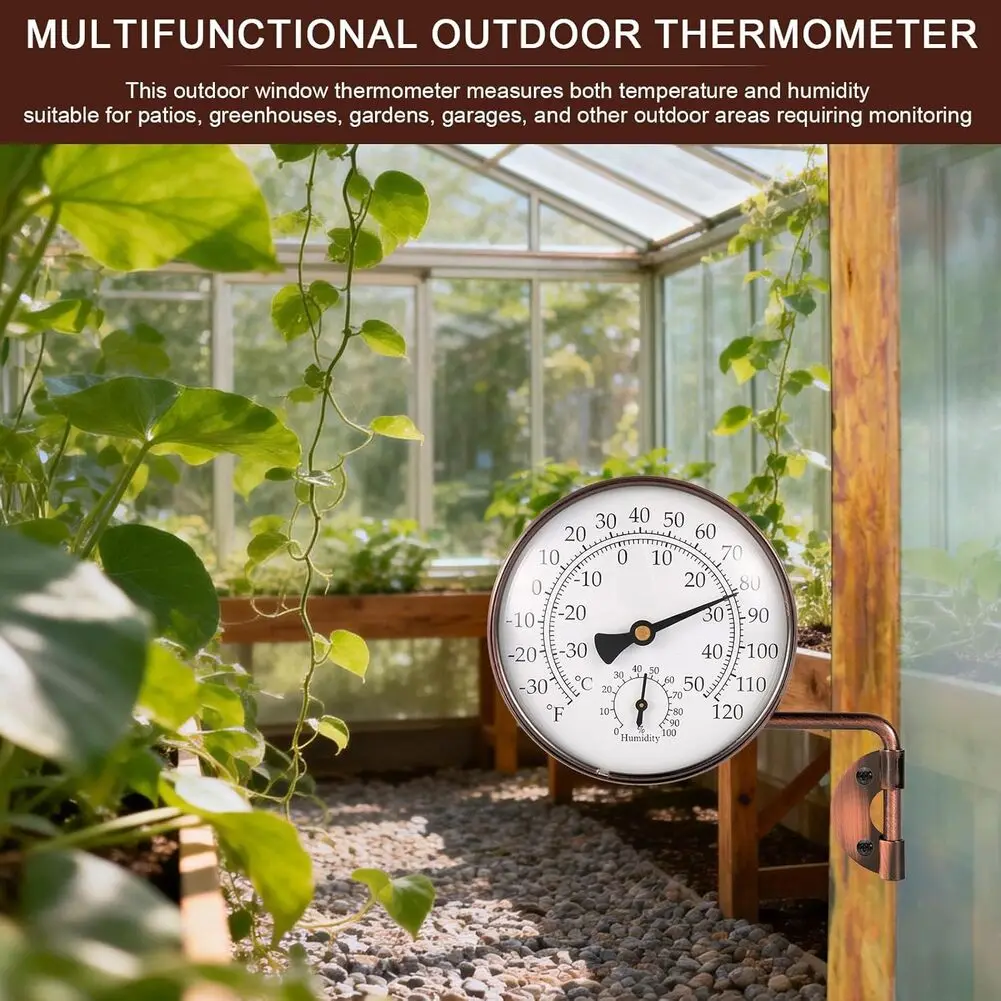 Outdoor Thermometer Hygrometer with Precision Mechanical Movement and Large Bold Number Plate for Distance Readability