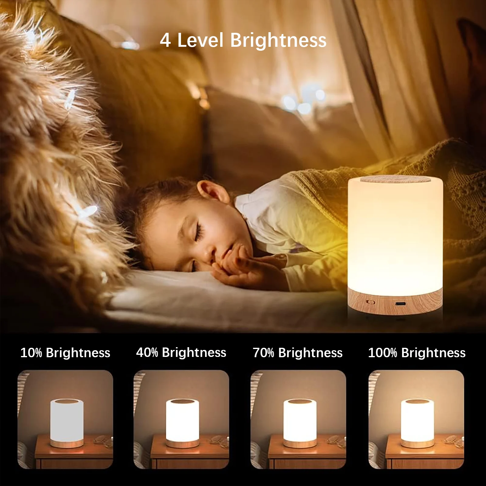 Luz de noche LED inteligente, lámpara de mesita de noche portátil, artículos de decoración de habitación, iluminación de mesa recargable por USB para dormitorio de niños, campamento