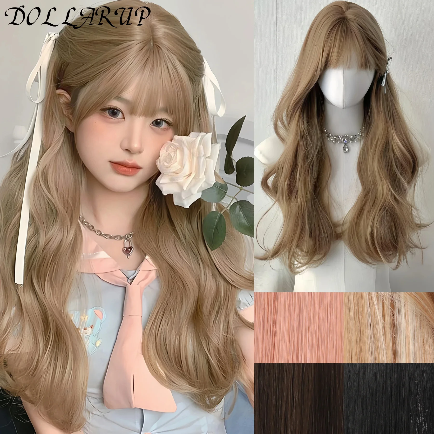 

JKL Блондинка Парик для Женщин Длинный Прямой Блондин Коричневый Парик Азиатско-Американский Синтетический Парик Фронта Шнурка для Ежедневного Использования Косплей Ombre Pelu