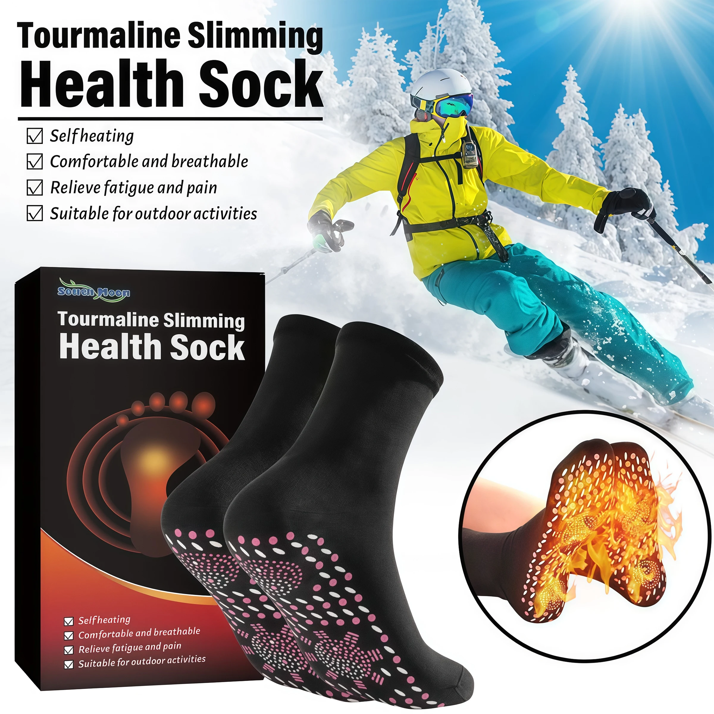 Selbsterhitzende Massagesocken, selbsterwärmende Socken zum Skifahren im Freien, hautfreundliche, atmungsaktive, warme Schuhe, Anti-Kälte-Wintersocken