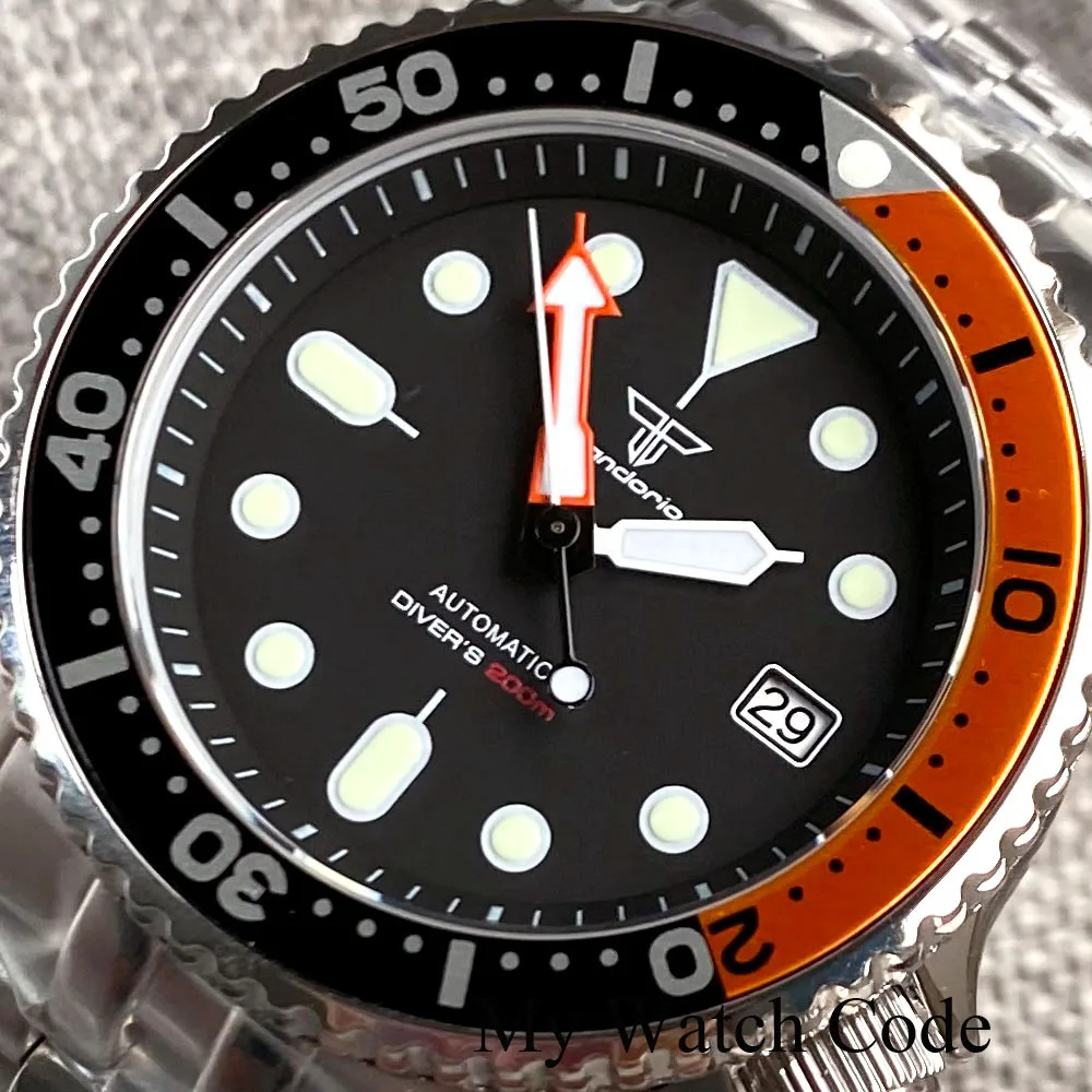 Tandorio SKX 3.8 Automatic Watch for Men Diver 20Bar NH35A Steel Wristwatch 41mm Sport Clock Lume Arrow Hand Sapphire Reloj