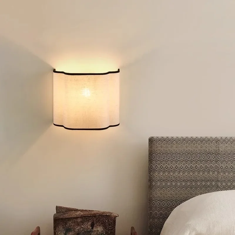 2025 French Cream Style Wall Lamp Creative Linen Bedroom Bedside Background Wall Decorative Lamp Corridor Walkway Lamp