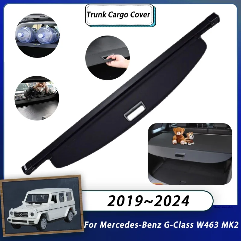 Rear Cargo Cover For Mercedes-Benz G-Class W463 MK2 2019 2020 2021 2022 2023 2024 Trunk Luggage Curtain Retractable Shielding