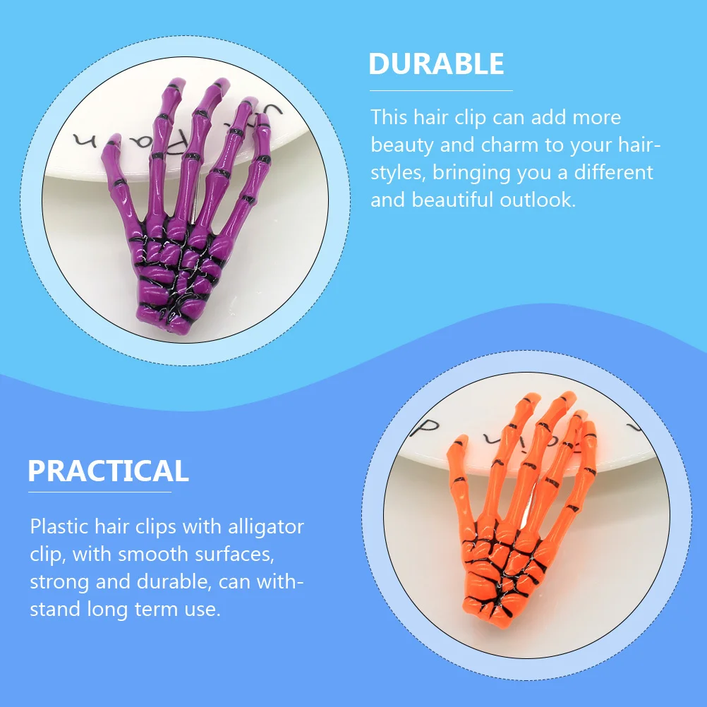 12 قطعة مقاطع الشعر الفلورسنت الجمجمة مقاطع اليد هالوين القوطية اكسسوارات الشرير مشابك الشعر للنساء