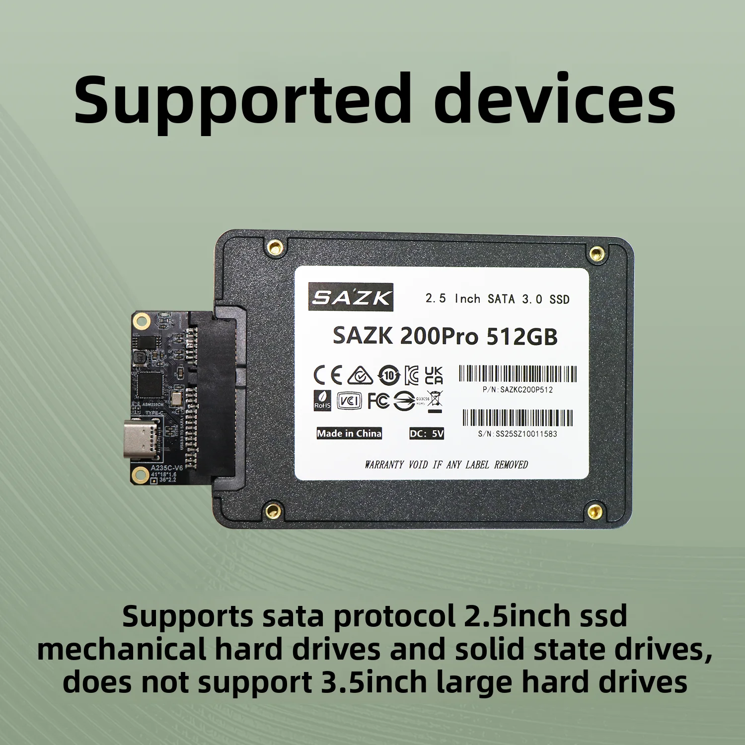 ADT-Link Type-C to SATA Adapter For 2.5 Inch SSD HDD SATA Protocol Hard Drive Converter USB-C Hard Disk Expansion Card