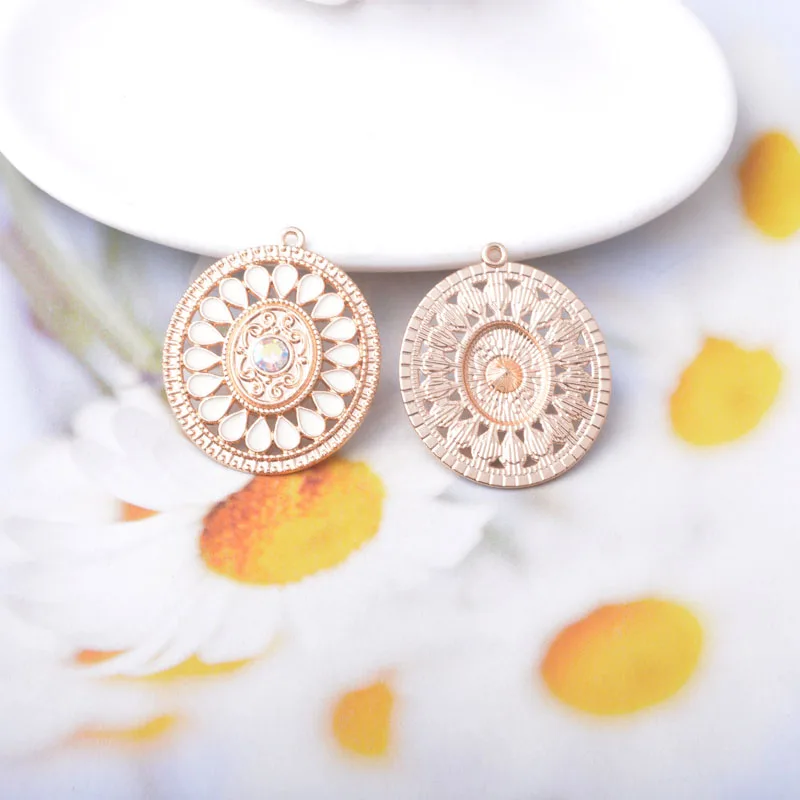 10 Stück Emaille-Oval-Blumenanhänger aus Legierung, bunt, antikgoldfarben, im böhmischen Stil, Anhänger für DIY-Schmuckherstellung, Ohrringe. – Detail 8