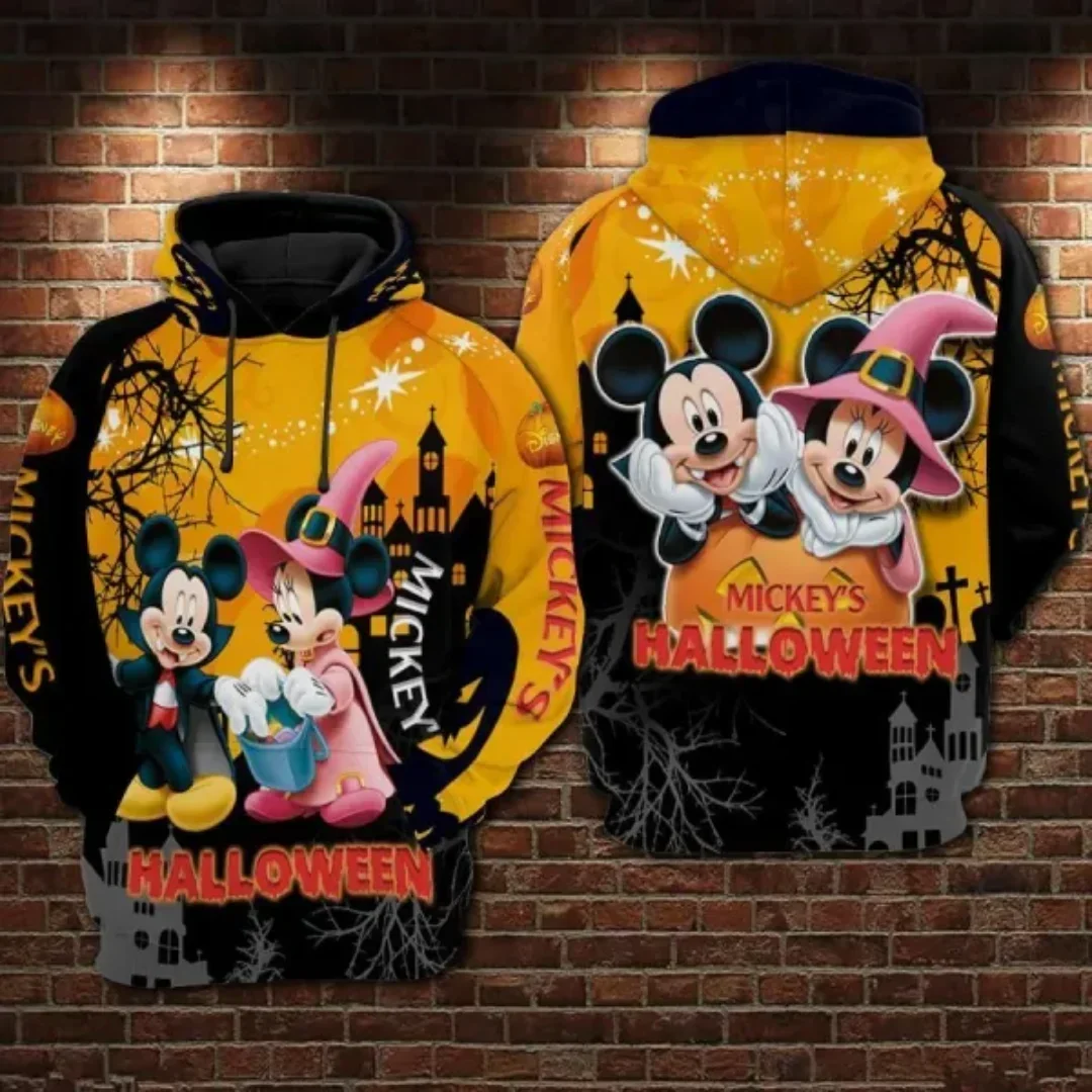 Disney-Sudadera con capucha de Mickey Mouse para hombre y mujer, suéter Unisex con estampado 3d de Halloween, informal, con cremallera, a la moda