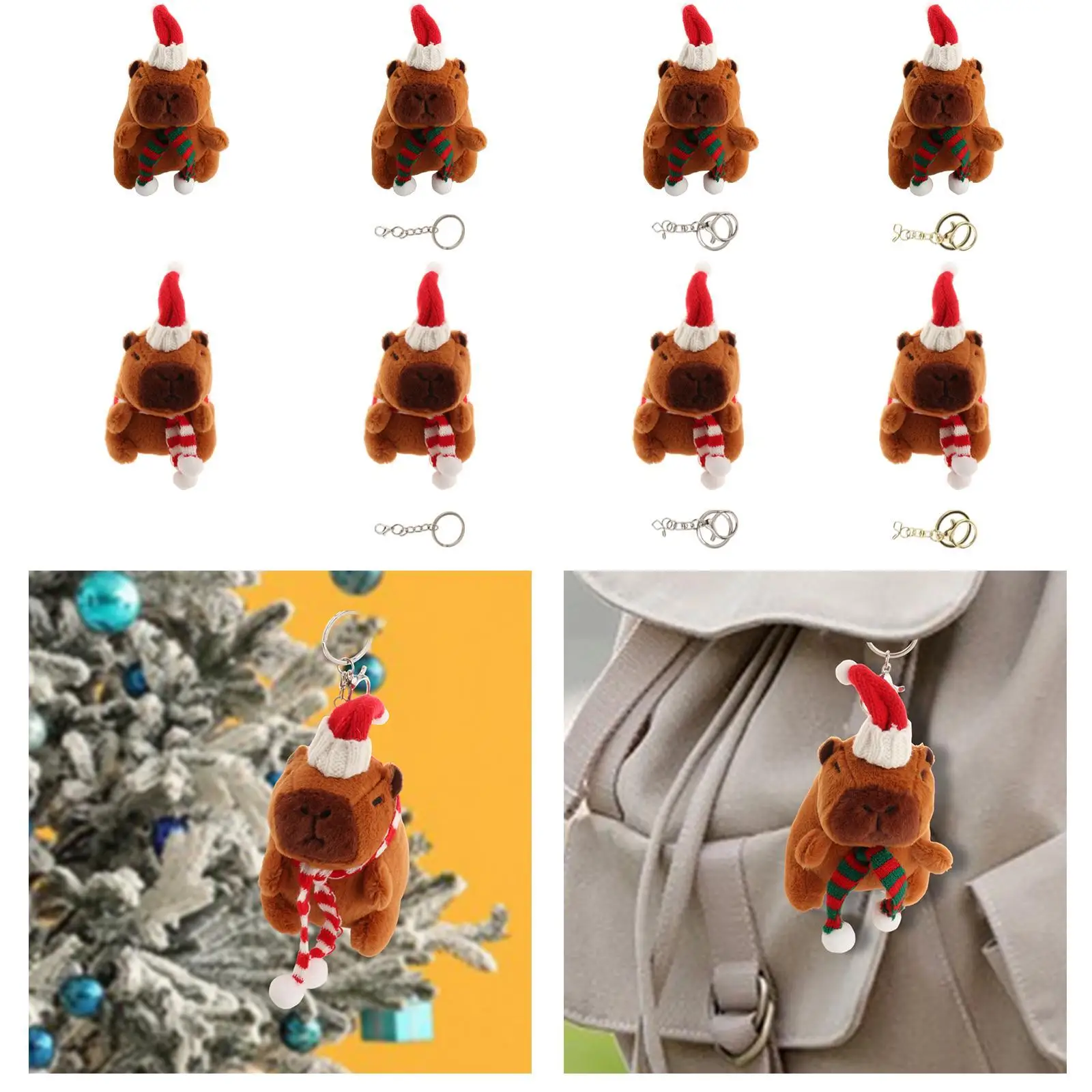 Weihnachts-Capybara-Plüsch-Schlüsselanhänger, Taschenanhänger, tragbar, realistisch, Weihnachtsgeschenk für Jungen, Mädchen, Erwachsene, Kinder, Geburtstagsgeschenke