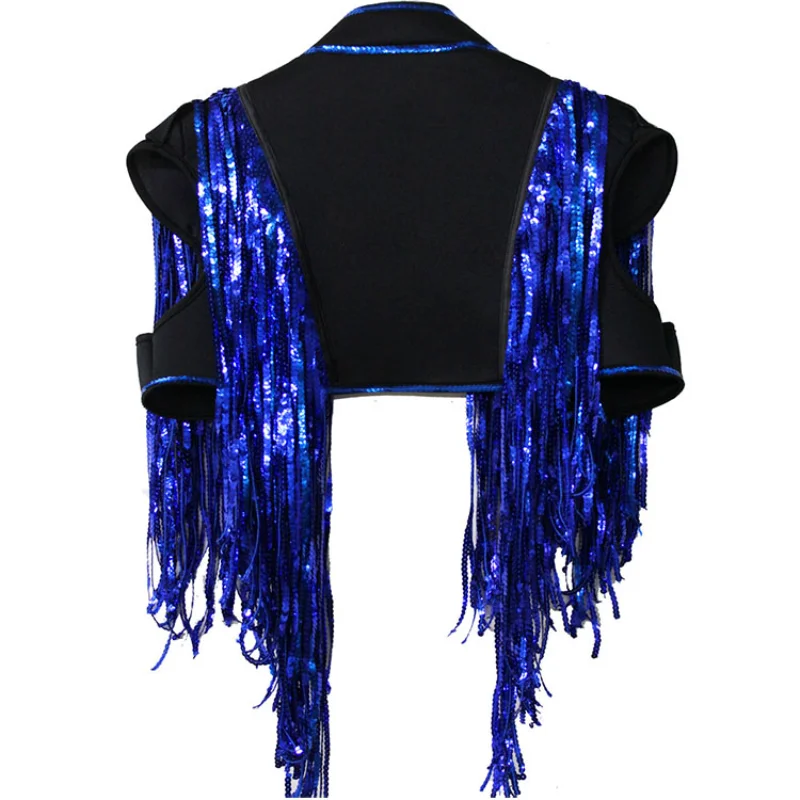 Ds Costume Jazz Dance Female Singer Coat Fashion Sequins Shawl Sequined Tassel Top DJ Performance Dance Stage Costume Top Short