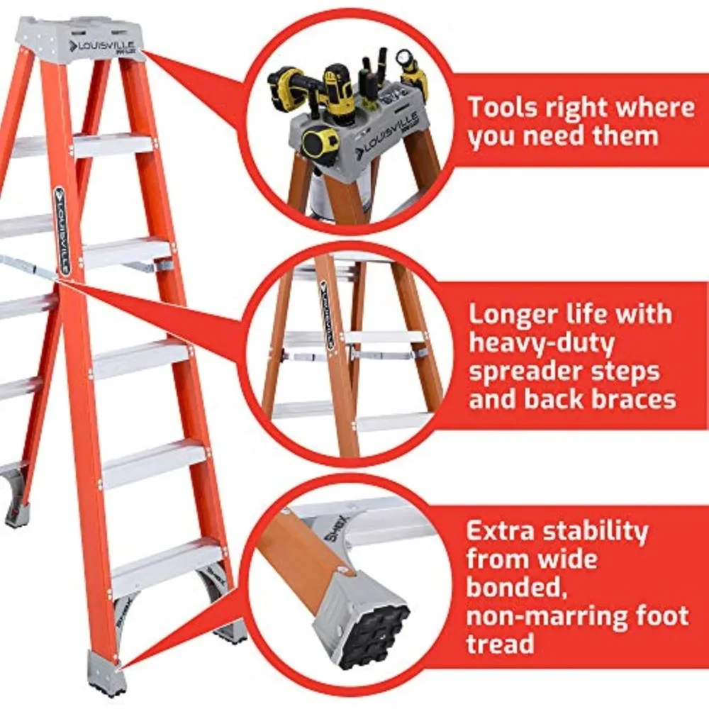 6-Foot Fiberglass Step Ladder, 300-Pound Load Capacity