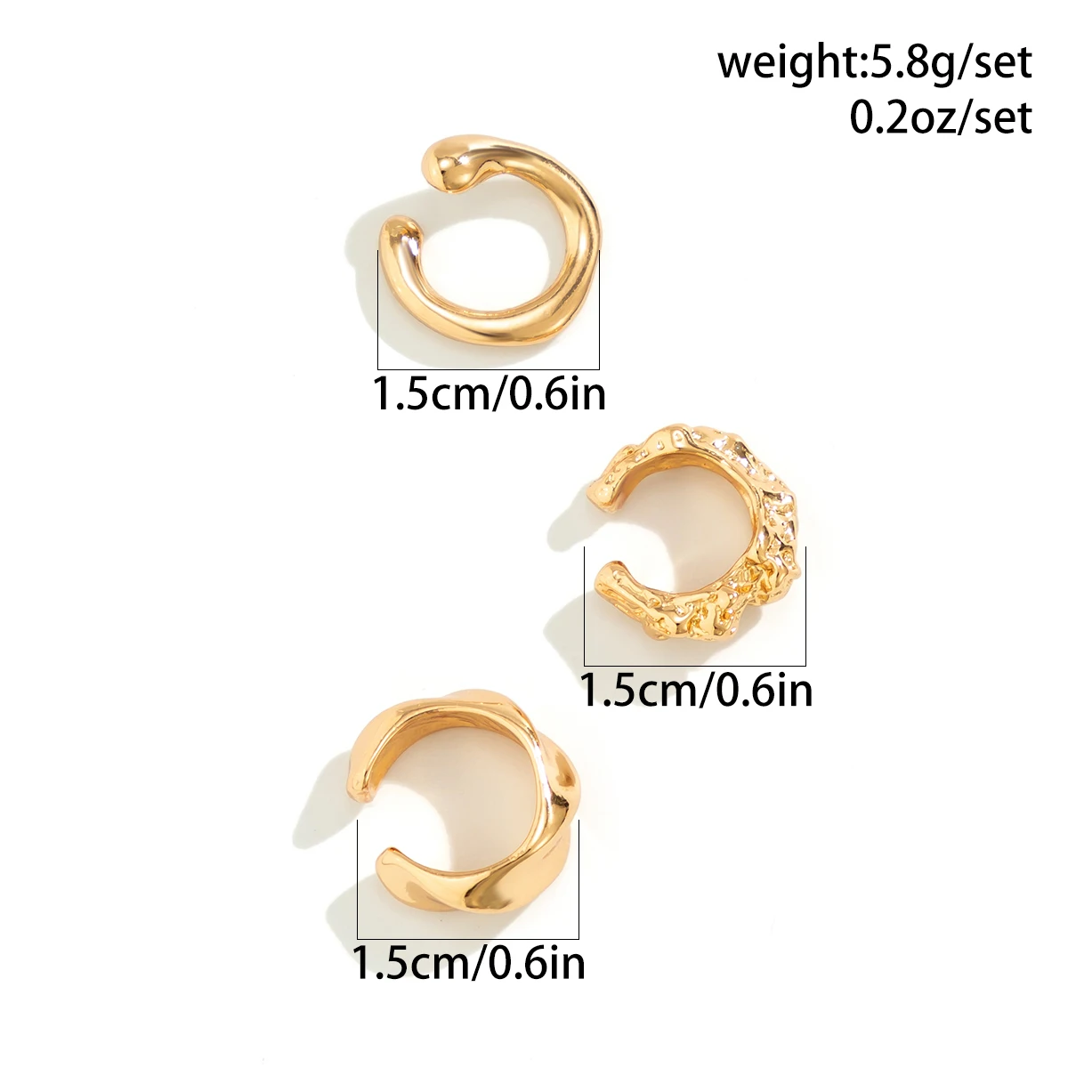 3pc Geometric Ear Cuff Earrings Set for Women, No Piercing