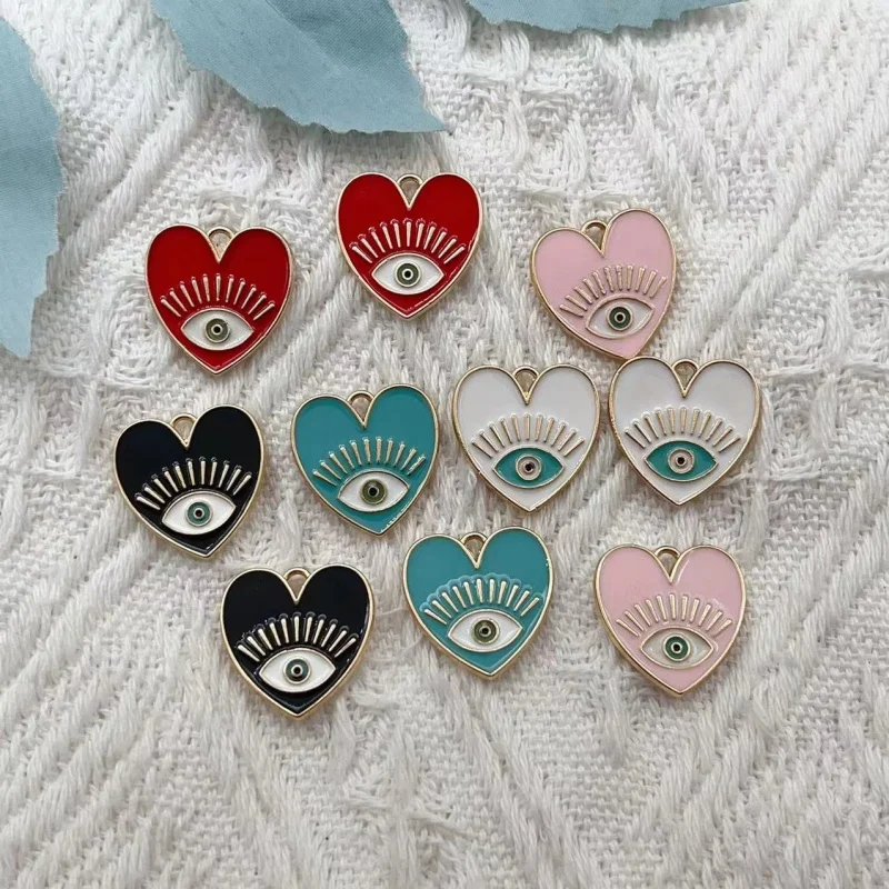 10pcs Gold Color 20x20mm Cute Enamel Heart Eye Charms Eyelash Pendant Fit Necklaces DIY Handmade Jewelry Making Finding Supplies