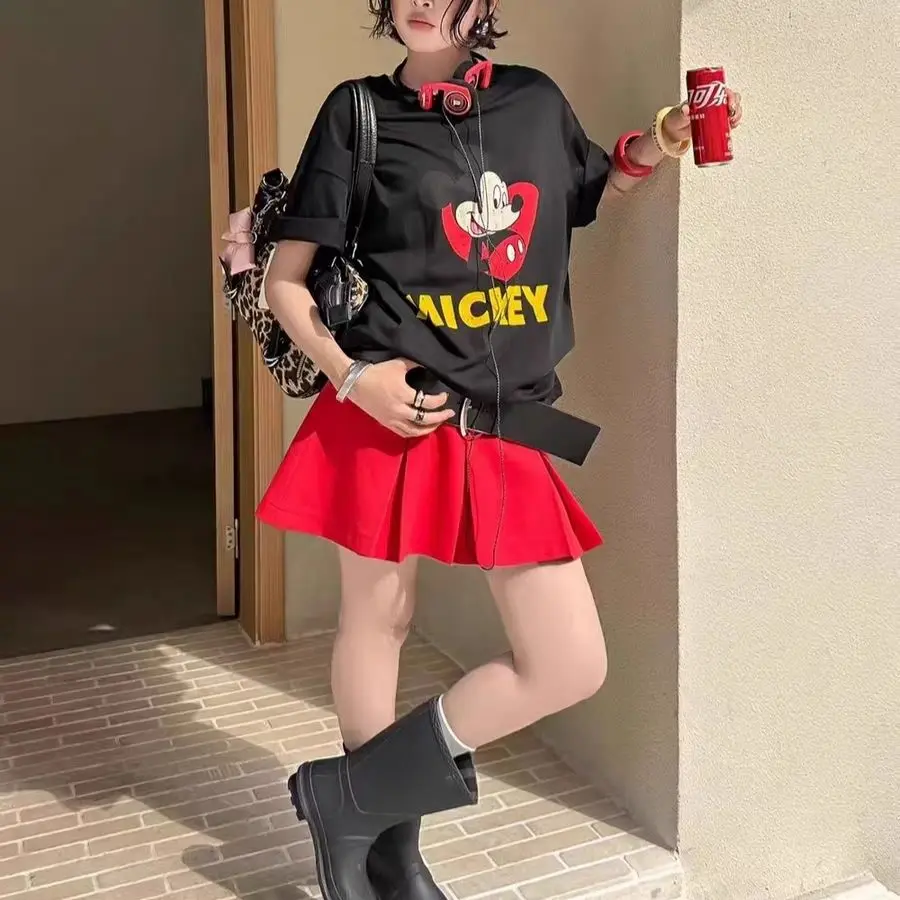 

Pure Cotton New Slim Mickey Cartoon Print Summer 2025 Short-sleeved Top Loose Fashion Large Size Plus Size Feminino